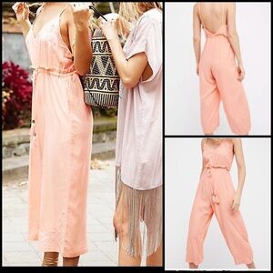 Free people Fonda Peach Wide Leg Embroidered Tassel Drawstring Waist
Jumpsuit S
